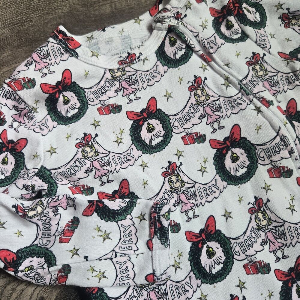 Pottery Barn Kids Cindy Lou Who Organic Cotton Christmas Pajamas Sleeper 12-18M